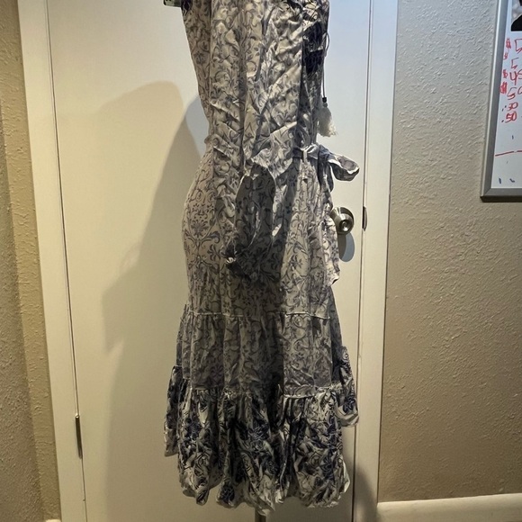 Boho blue dress nwt by nostalgia midi dress belted waist - Picture 8 of 15